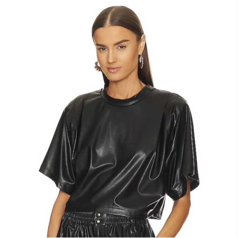 NWT ISABEL MARANT ETOILE Brooky Faux Leather Tee Black EU 36 US 4